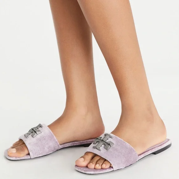 Tory Burch Eleanor Pave Crystal Velvet Slide Sandal Lilac Size 8 NIB - Picture 7 of 7